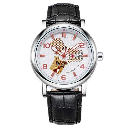 Smartwatches Modische wasserdichte Herrenuhr Business Automatic Mechanical Watch, Black Belt White Face Coffee Pin
