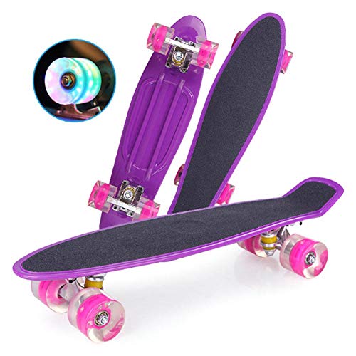 Onlyonehere Skateboard Komplette Mini Cruiser Retro Skateboard Für Kinder Jugendliche Erwachsene, LED Leuchtrollen Mit All-in- Skate T-Tool Für Anfänger
