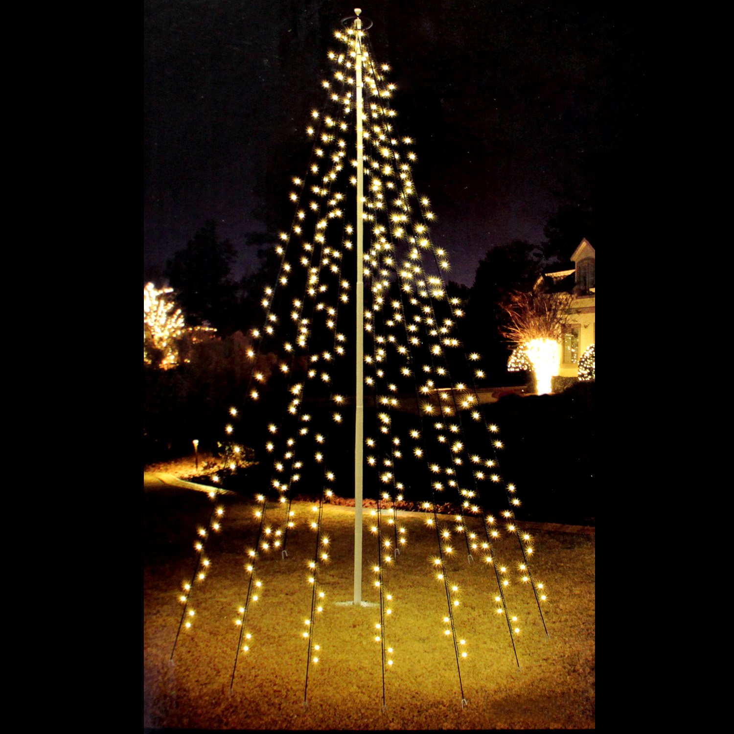Multistore 2002 Fahnenmast Lichterkette - 360 LED`s, 10 Stränge a 8m, warmweisses Licht - Fahnenstangen Beleuchtung Weihnachtsdekoration Weihnachtsbaumbeleuchtung