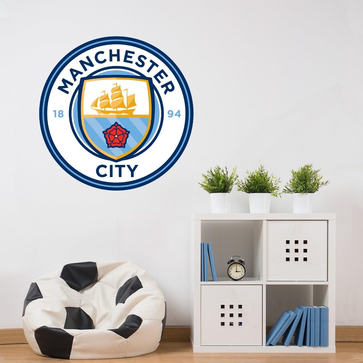 Beautiful Game Manchester City Offizielles Wappen & Wandtattoo Set – Man City Fußball Aufkleber Vinyl Posterdruck (90 cm)