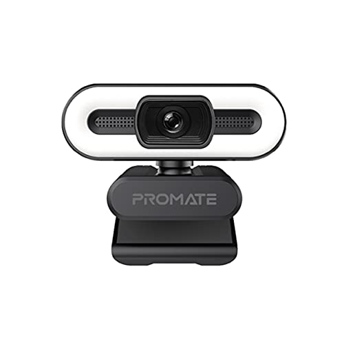 Promate ProCam-3, Full HD-Webkamera, Premium-Breitbild-1080p-USB-Webcam mit Stativ, Mikrofon mit Rauschunterdrückung, LED-Lichtmodi mit Touch-Steuerung und 90-Grad-Weitwinkel