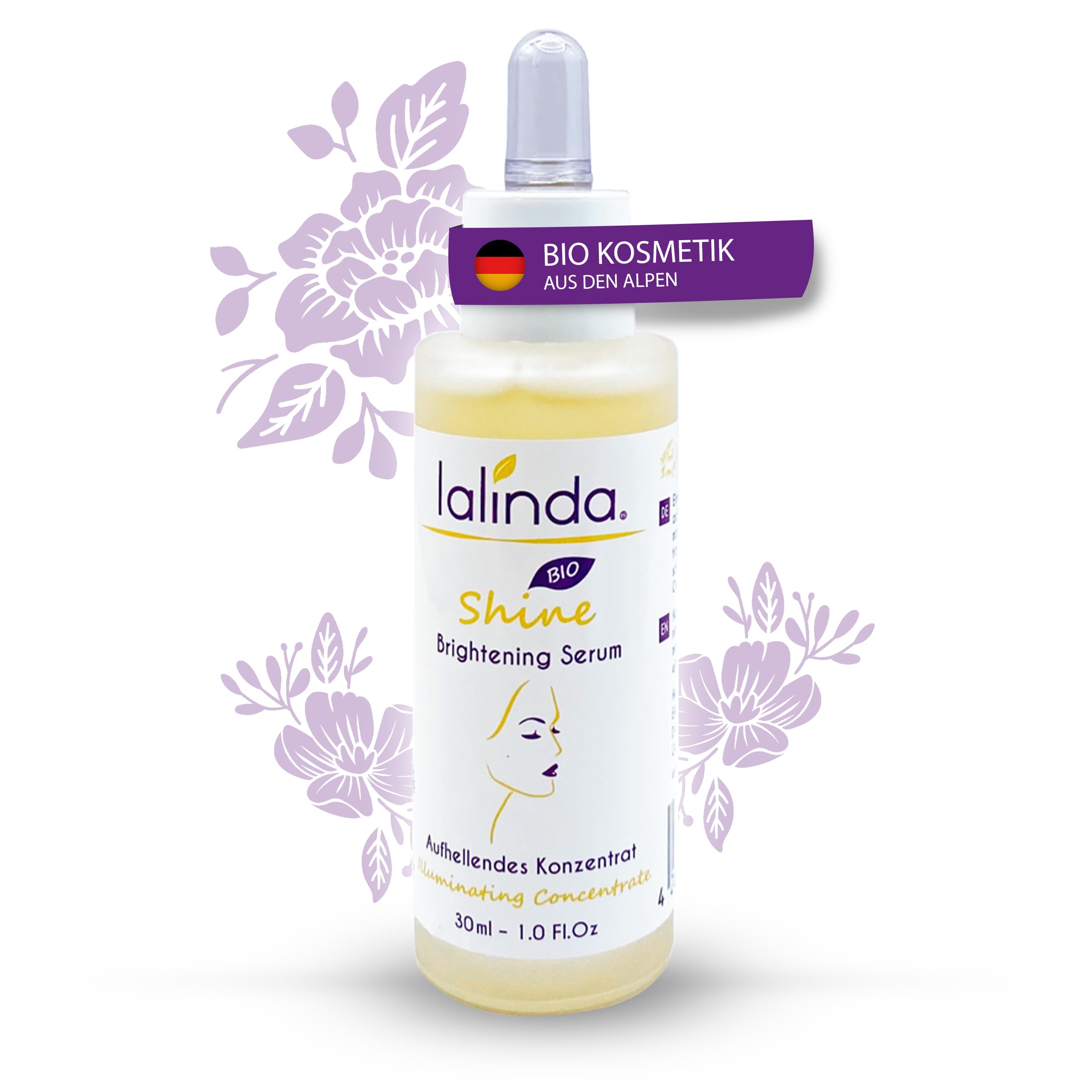 lalinda - BIO Brightening Serum mit Vitamin C | Effektiv bei Pigmentflecken, Altersflecken und Falten | Hyaluron, hochkonzentriertes BIO Blaualgenextrakt | Vegan | Anti-Aging Effekt | 30ml