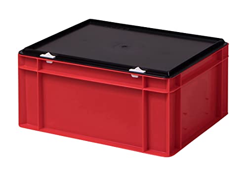 Stabile Profi Aufbewahrungsbox Stapelbox Eurobox Stapelkiste mit Deckel, Kunststoffkiste lieferbar in 5 Farben und 21 Größen für Industrie, Gewerbe, Haushalt (rot, 40x30x18 cm)