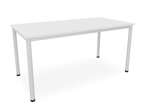 Schreibtisch in verschiedenen Größen und Farben graues Metallgestell Konferenztisch Besprechungstisch Arbeitstisch Universaltisch Bürotisch Verkaufstisch (B: 160 cm x T: 80 cm, Weiß)