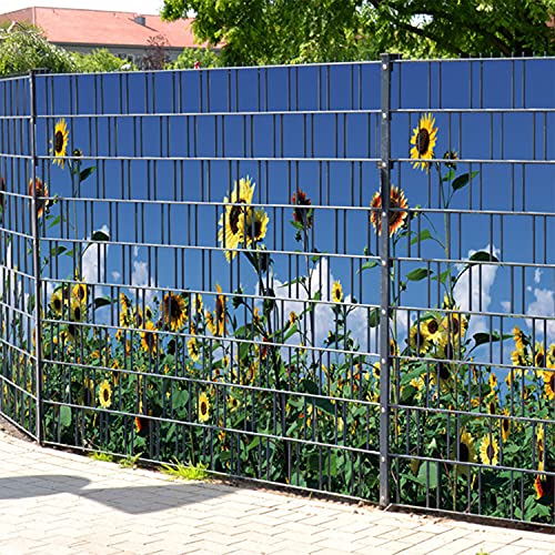 PerfectHD Zaunsichtschutz | 30 Motive | Sichtschutzstreifen für Doppelstabmattenzaun | Windschutz Sonnenschutz Blickdicht | 2,50m x 1,80m | 19cm | 9 Streifen | Sonnenblumen