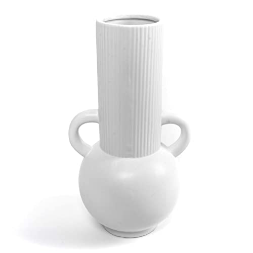 CIAL LAMA Dekorative Keramikvase im Boho-Design mit weißen Griffen 29 cm