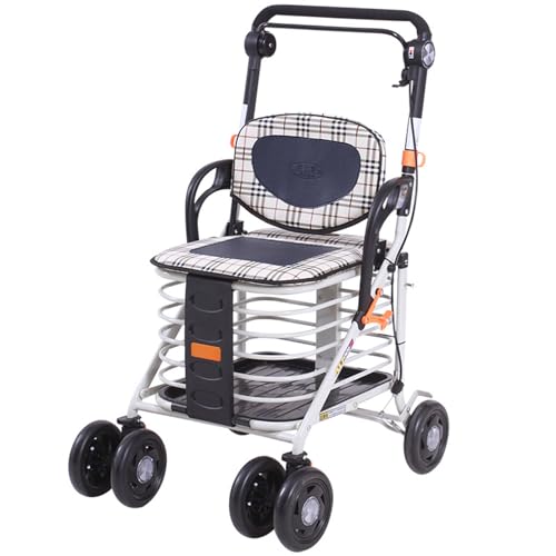 Rollator mit Rädern, Rollwagen mit Sitz und Hebelbremse, höhenverstellbar, Einkaufswagen für ältere Menschen, 6 Räder (steel)