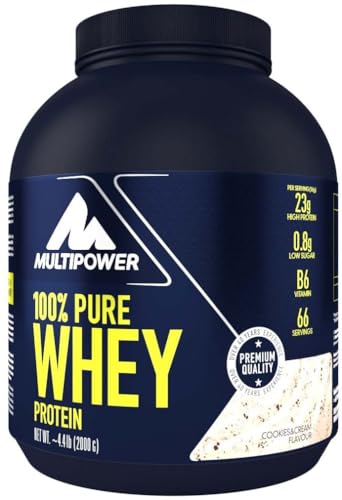 Multipower Whey Protein Shake – wasserlösliches Proteinpulver mit Cookies & Cream Geschmack aus Wheykonzentrat und -Isolat – 21 g Protein und Vitamin B6 – 2 kg