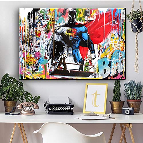 Kreative Graffiti Superhelden Leinwand Malerei Batman Poster Wohnkultur Wandbild Wandbilder Für Wohnzimmer Wandbild Plakat (Art-1,50x70 cm(ohne Rahmen))