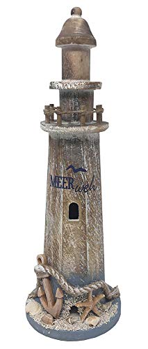 maritime Holz Serie Shabby ┼ Leuchtturm ┼ Anker ┼ Steuerrad ┼ Schatz-Truhe ┼ Bilder-Rahmen ┼ Deko - Nautic ┼ exklusive Artikel (Leuchtturm 34cm)