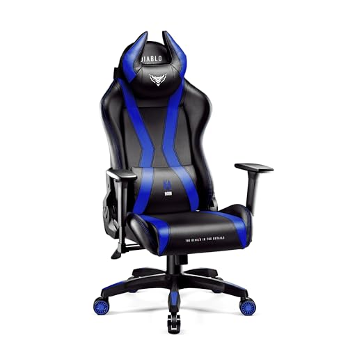 Diablo X-Horn Gaming Stuhl Bürostuhl Schreibtischstuhl 3D Armlehnen Ergonomisches Design Nacken/- Lendenkissen Kunstleder Wippfunktion (blau)