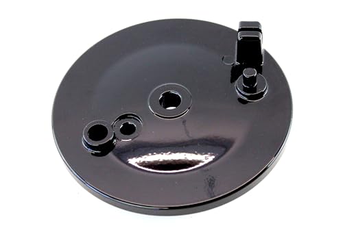 Bremsschild schwarz glänzend gepulvert für hinten mit Bohrung für Bremslichtkontakt, Bremszug außen, für Simson KR, KR51/2, S50, S51, S53, S70, S83, SR50, SR80