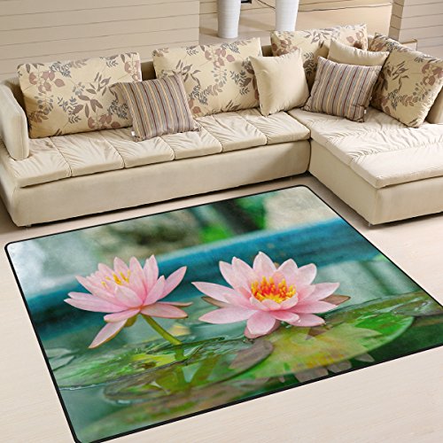 Use7 Teppich, Wasserlililie, Lotusblüte auf Teich, für Wohnzimmer, Schlafzimmer, Rosa, Textil, Mehrfarbig, 160cm x 122cm(5.3 x 4 feet)