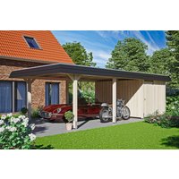 Skan Holz Carport Wendland Natur + Anbau 409 x 870 cm EPDM-Dach Blende Schwarz