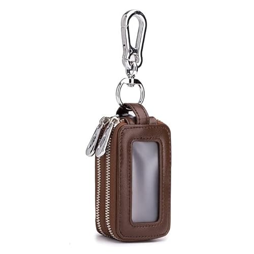 ArinkO Doppelreißverschluss-Taschen-Geldbörse – transparente, sichtbare Rindsledertasche für Damen mit Schlüsselanhänger – niedliche Schlüsselanhänger-Taschen für Zuhause und Geschäft