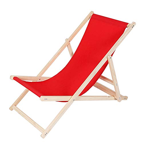 Melko Faltliege Camping Liegestuhl klappbar Stuhl aus Holz ohne Armlehne Klappliegestuhl Rot