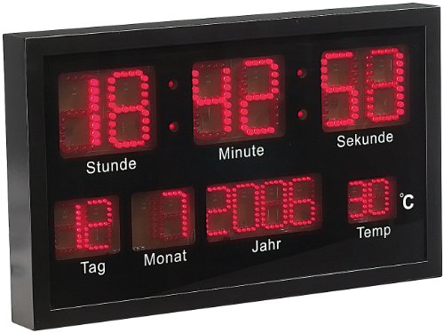 Lunartec LED Wanduhr: Multi-LED-Uhr mit Datum & Temperatur (LED Uhr groß)