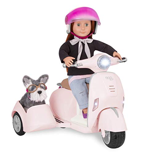 Our Generation – Fahrzeug Spielset – Helm & Beiwagen – 46 cm Puppenzubehör – Rollenspiel – Spielzeug für Kinder ab 3 Jahren – Roller mit Beiwagen