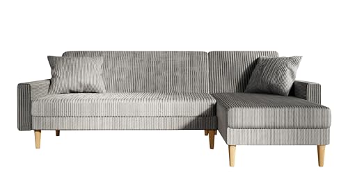 GREKPOL Ecksofa Lila Cord Stoff Poso Couch Sofa mit Schlaffunktion und Bettkasten Schlafsofa Polsterecke Couchgarnitur Ecke Bettcouch - Universal Universal (Poso 110 Hellgrau)