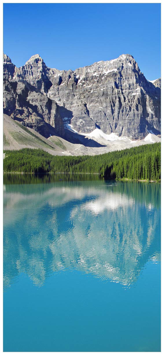 Wallario Selbstklebende Türtapete Tiefblauer See mit Bergpanorama und Wäldern Kanada - Türposter 93 x 205 cm Abwischbar, rückstandsfrei zu entfernen