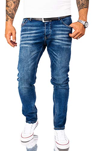 Rock Creek Designer Herren Jeans Hose Stretch Jeanshose Basic Slim Fit Jeans Hosen Denim Used Look Destroyed Herrenhose Elegant RC-2166 Blau W38 L36