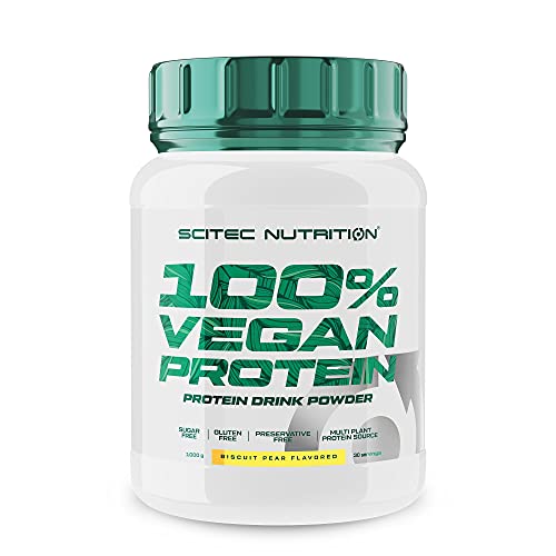 Scitec Nutrition 100% Vegan Protein, Aromatisiertes Getränkepulver mit pflanzlichen Proteinen, mit Vitamin B12 und Süßungsmitteln, Zuckerfrei, Glutenfrei, 1 kg, Keks-Birne