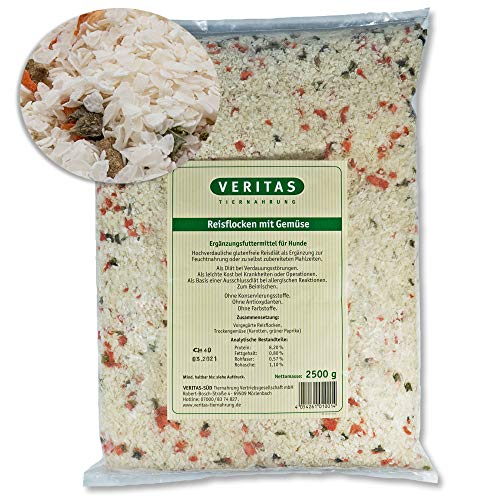 Veritas Reisflocken mit Gemüse für Hunde I Ergänzungsfutter aus Reis Flocken und Trockengemüse I Hundeflocken Flockenfutter zum Mischen I Naturprodukt ohne Zusätze (3X 2,5 kg)