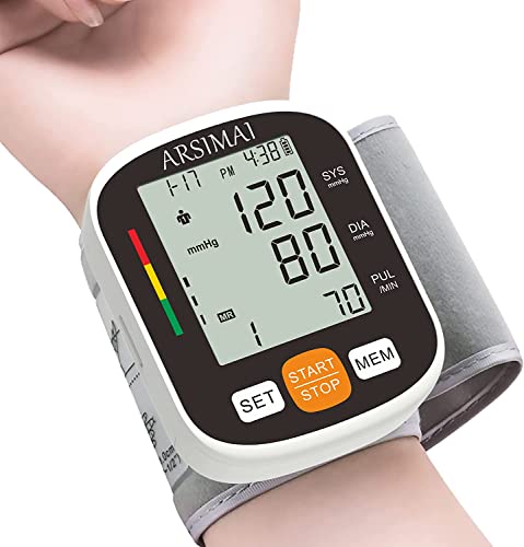 Automatischer Handgelenk Blutdruckmessgerät: Messgerät zur Überwachung des Blutdrucks,einstellbare Manschette + 2AAA Batterie + Aufbewahrungsbox + 99 Messspeicherfunktion + großer LCD-Bildschirm