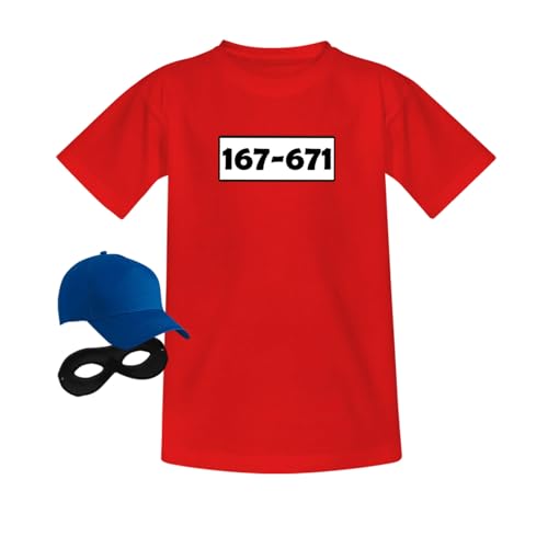 T-Shirt Panzerknacker Kostüm-Set Wunschnummer Cap Maske Karneval Kids 98-164 Fasching Party Rosenmontag, Logo & Set:Standard-Nr./Set Klassik (167-761/Shirt+Cap+Maske), Größe:152/164