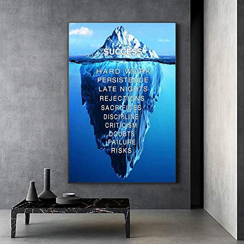 Iceberg of Success Inspirierend Zitat Leinwand Malerei Poster Drucke Wandkunst für Wohnzimmer Wohnkultur Kunstwerk 70x110cm Ungerahmt