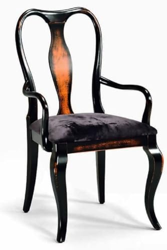 Casa Padrino Luxus Barock Esszimmer Stuhl mit Armlehnen Schwarz/Braun - Made in Italy
