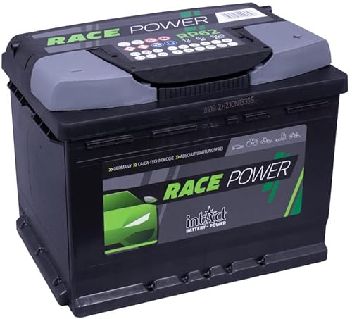 intAct Race-Power RP62, 15% mehr Startleistung, wartungsfreie Autobatterie 12V 62Ah 540 A (EN), Schaltung 0 (Pluspol rechts), Maße (LxBxH): 242x175x190mm