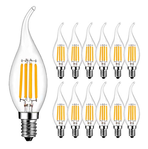 RANBOO E14 Kerze LED Lampe für Kronleuchter, E14 Glühfaden Retrofit Classic, 4W ersetzt 40 Watt, 400 Lumen, 2700K Warmweiß, Filament Fadenlampe, Glas, nicht dimmbar, 12er Pack