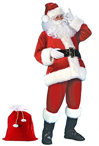 ZLYJ Weihnachtsmann-Kostüm Für Männer Weihnachtsmann-Anzug Erwachsene Männer, Erwachsenes Weihnachtsmann-Outfit Mit Handschuhen Red,XXXL