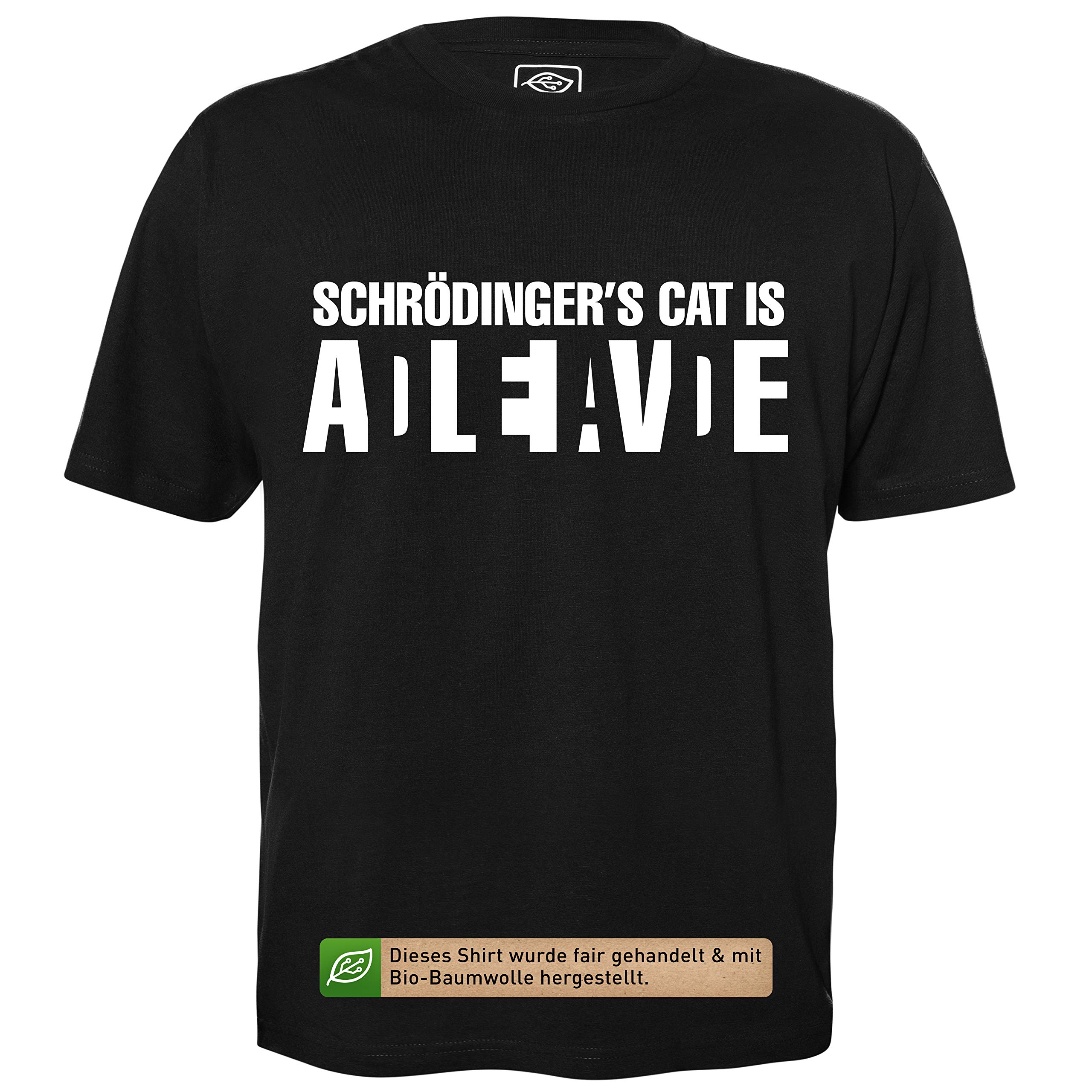 Schrödingers Cat ADLEIAVDE - Herren T-Shirt für Geeks mit Spruch Motiv aus Bio-Baumwolle Kurzarm Rundhals Ausschnitt, Größe XXL