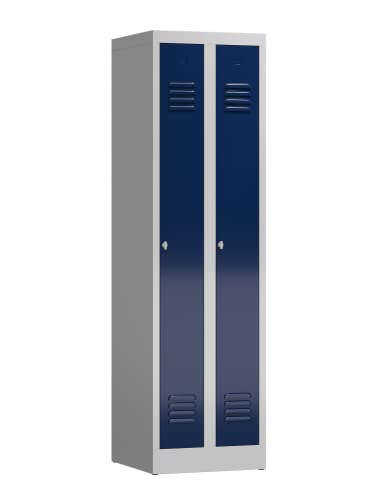 Lüllmann Spind komplett montiert grau/blau 180x50x50cm Stahl-Spindschrank Kleiderspind Gaderobenschrank 2 türig Spint X-510101