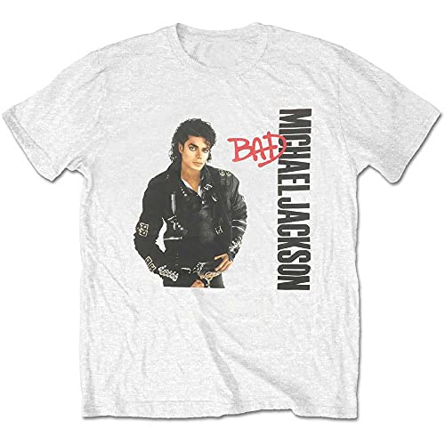 Rockoff Trade Herren Michael Jackson Bad T-Shirt, Weiß (White White), Large