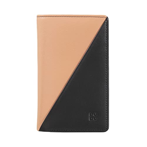 DUDU Mehrfarbige Damen-Brieftasche aus Leder mit RFID-Schutz, Karten- und Ausweisfächern, und Münzfach mit Reißverschluss Schwarz Rose