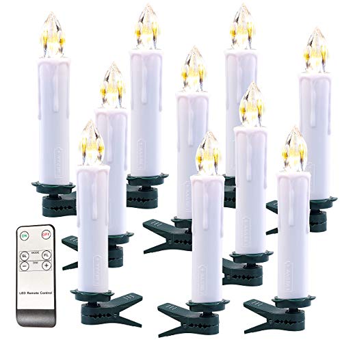 Lunartec Funkkerzen: FUNK-Weihnachtsbaum-LED-Kerzen mit Fernbedienung, 10er-Set, weiß (Weinachtsbaumbeleuchtung)