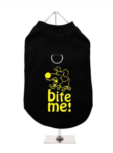 "Bite Me" UrbanPup Hunde/T-Shirt (schwarz/gelb)