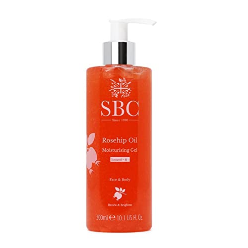 SBC Skincare - Feuchtigkeitsgel für Gesicht und Körper mit Hagebuttenöl - 300 ml - Hilft Hautalterung zu Bekämpfen - Hautpflege - Rosehip Oil Moisturising Gel