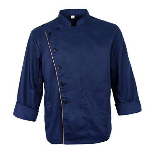 chiwanji Kochjacke Herren Damen Bäckerjacke Arbeitsjacke langarm Berufsbekleidung, mit Stehkragen, Atmungsaktiv, Blau, L