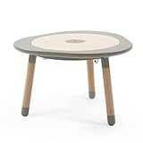 Stokke MuTable, Dove Gray – Multifunktionaler Kinderspieltisch – Höhenverstellbare Beine – Inklusive Vier doppelseitiger Spielscheiben, einem Puzzle und Einer Tischscheibe aus Naturholz