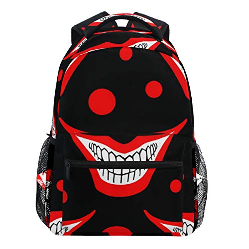 Oarencol Evil Clown Playing Joker Smile Circles Rucksack Büchertasche Daypack Reise Schule College Tasche für Damen Herren Mädchen Jungen