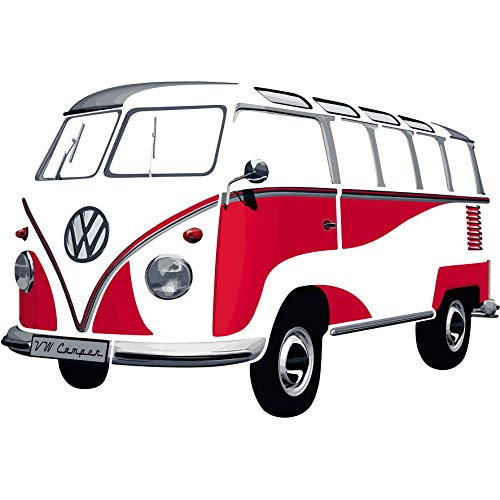 BRISA VW Collection Wandtattoo Wandaufkleber Wanddekoration VW T1 Bulli Bus Samba (Rot/Weiß)