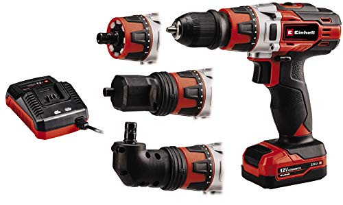 Einhell Akku-Bohrschrauber-Set TE-CD 12/1 3X-Li (1x2,0 Ah) (Li-Ion, 12 V, max. 30 Nm, 10 mm Bohrfutter, inkl. 2,0 Ah Akku, Ladegerät, Winkel- und Exzenteraufsatz, Aufbewahrungskarton)