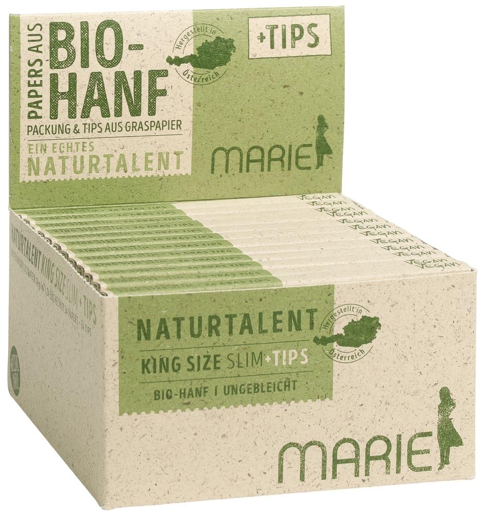 Marie 20620 Naturtalent King Size Slim Bio-Hanf ungebleicht-24 Heftchen a Blatt + 34 Filter Tips, Papier