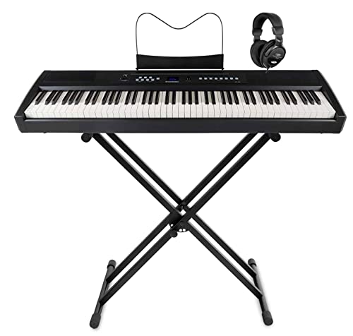 McGrey SP-100 Piano Stage Set (portables E-Piano mit 88 Tasten, Hammermechanik, Kopfhöreranschluss, Aufnahmefunktion im Set mit X-Keyboardständer & Komfort-Kopfhörer) schwarz