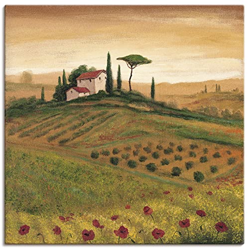Artland Qualitätsbilder I Bild auf Leinwand Leinwandbilder Wandbilder 100 x 70 cm Landschaften Europa Italien Malerei Ocker A1QP Mohnblumen in der Toskana