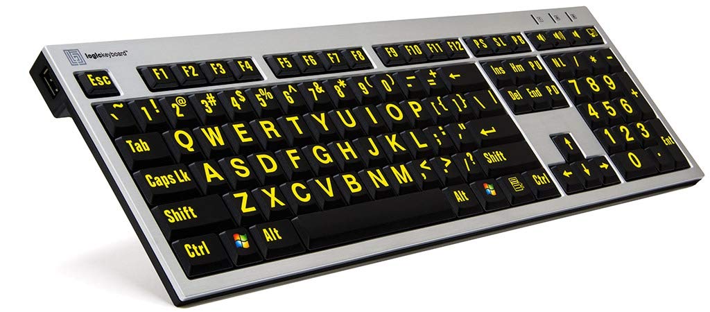 LogicKeyboard LKB-LPRNTYB-AJPU-FR Tastatur, XL-Print Slim Alu Yellow on (PC) Silber/Schwarz/Gelb
